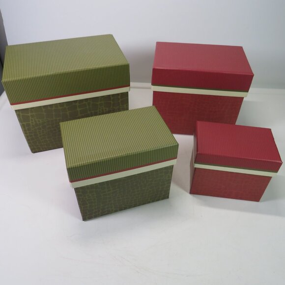 Animal Print and Striped (4) gift box set (Olive & Warm Red, Cream) - Picture 1 of 7